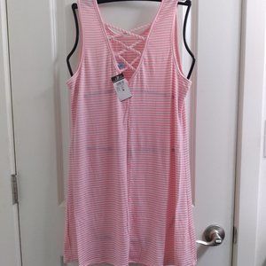 Medium Light Pink and White Striped Crisscross Sleeveless Swing Dress NWT